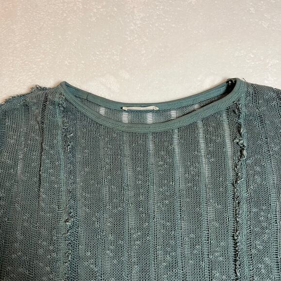 Free People Crewneck Open Knit Tunic Blouse w/ Raw Hem Size XL Boho Cottagecore - Picture 3 of 8